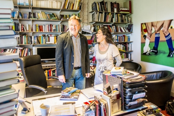Prof. Dr. Rainer Moritz und Caroline Kiesewetter in der Büchserstube des Literaturhauses im 4Stock