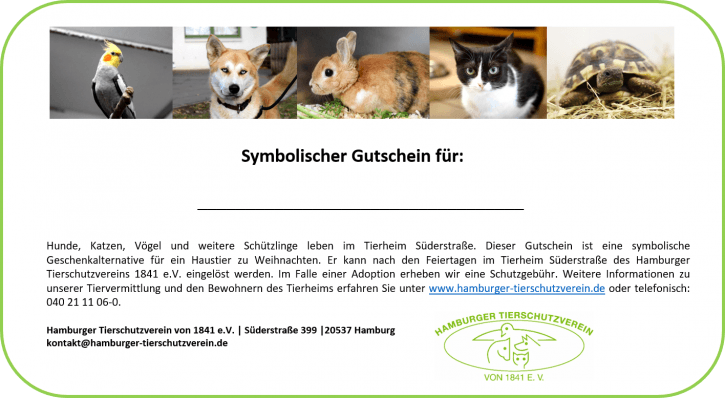 Tierheim Süderstraße: symbolischer Gutschein